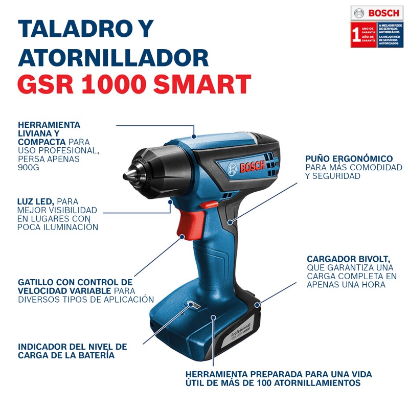 TALADRO ATORNILLADOR INALÁMBRICO BOSCH GSR 1000 SMART